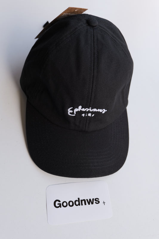 Black hat with a logo on a white background