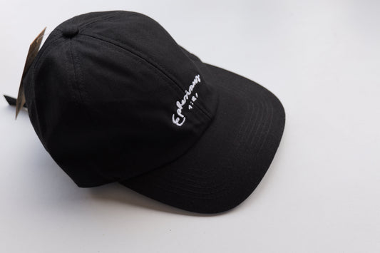 Black hat with a logo on a white background